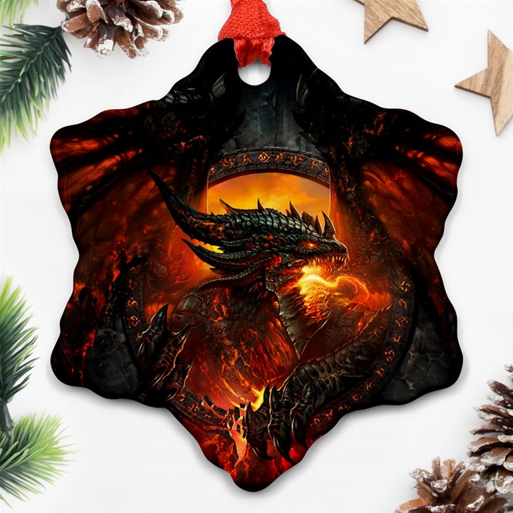 Dragon Art Fire Digital Fantasy Snowflake Ornament (Two Sides)