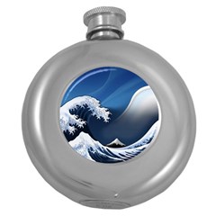 The Great Wave Off Kanagawa Round Hip Flask (5 Oz) by pakminggu