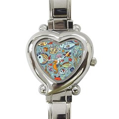 Cartoon Underwater Seamless Pattern With Crab Fish Seahorse Coral Marine Elements Heart Italian Charm Watch by Bedest