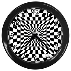 Optical-illusion-chessboard-tunnel Wall Clock (black) by Bedest