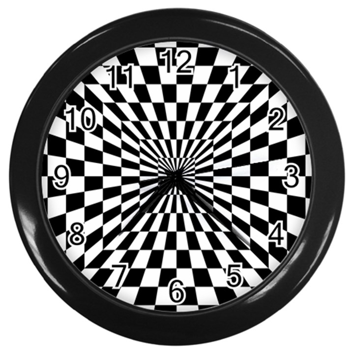 Optical-illusion-chessboard-tunnel Wall Clock (Black)