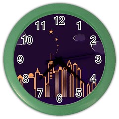 Skyscraper Town Urban Towers Color Wall Clock by pakminggu