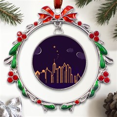 Skyscraper Town Urban Towers Metal X mas Wreath Ribbon Ornament by pakminggu