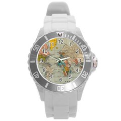 Vintage World Map Round Plastic Sport Watch (l) by Cowasu