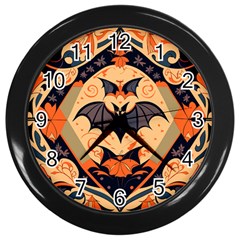 Bat Pattern Wall Clock (black) by Valentinaart