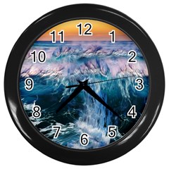 Sea-waves-ocean-water-beach-surf Wall Clock (black) by Cowasu