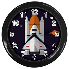 Rocket-space-universe-spaceship Wall Clock (black) by Cowasu