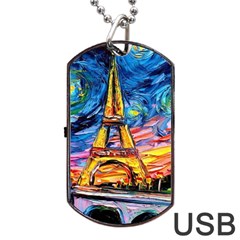 Eiffel Tower Starry Night Print Van Gogh Dog Tag Usb Flash (one Side) by Sarkoni