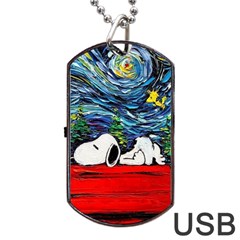 Dog Cartoon Vincent Van Gogh s Starry Night Parody Dog Tag Usb Flash (one Side) by Sarkoni