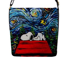 Dog Cartoon Vincent Van Gogh s Starry Night Parody Flap Closure Messenger Bag (l) by Sarkoni