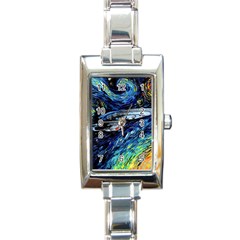 Spaceship Galaxy Parody Art Starry Night Rectangle Italian Charm Watch by Sarkoni