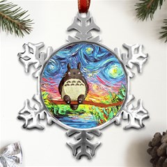 Cartoon Starry Night Art Van Gogh Parody Metal Small Snowflake Ornament by Sarkoni