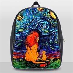 Lion Art Starry Night Van Gogh School Bag (xl) by Sarkoni