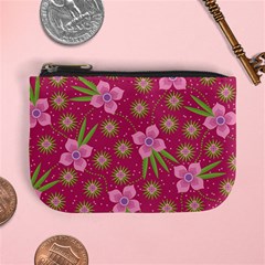 Flower Background Pattern Pink Mini Coin Purse by Ravend