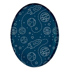 Space Seamless Pattern Oval Glass Fridge Magnet (4 Pack) by Bedest