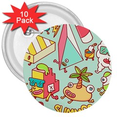 Summer Up Cute Doodle 3  Buttons (10 Pack)  by Bedest