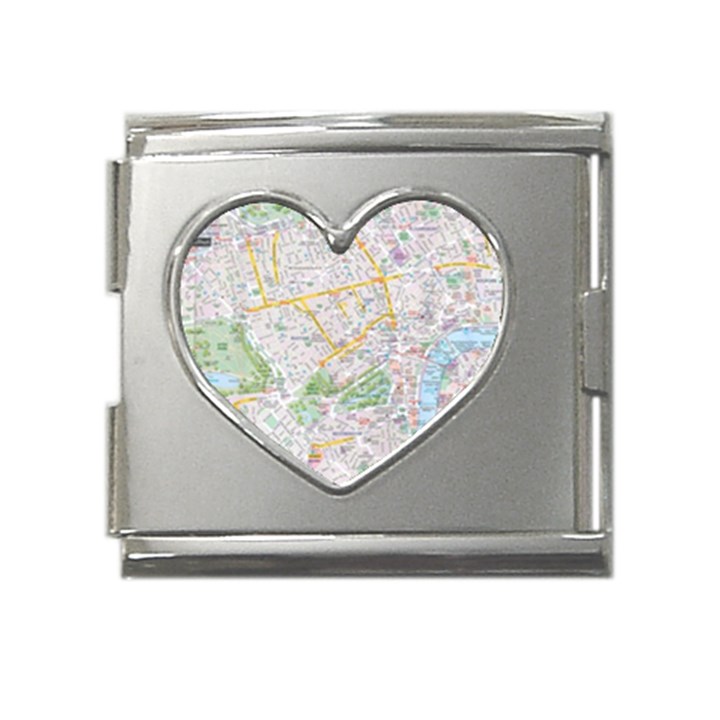 London City Map Mega Link Heart Italian Charm (18mm)