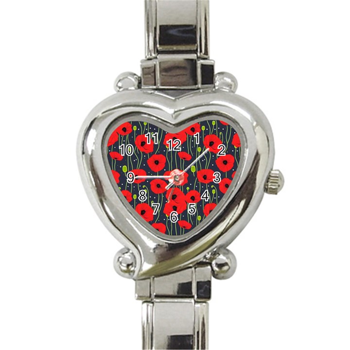 Background Poppies Flowers Seamless Ornamental Heart Italian Charm Watch