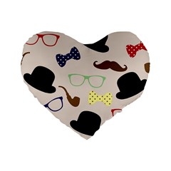 Moustache-hat-bowler-bowler-hat Standard 16  Premium Heart Shape Cushions by Ravend