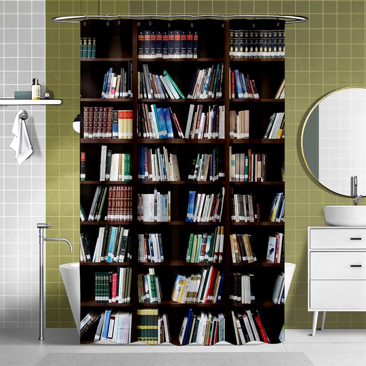 Book Collection In Brown Wooden Bookcases Books Bookshelf Library Shower Curtain 48  x 72  (Small) 