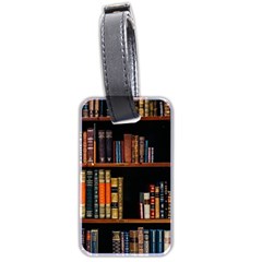 Assorted Title Of Books Piled In The Shelves Assorted Book Lot Inside The Wooden Shelf Luggage Tag (two Sides) by Ravend