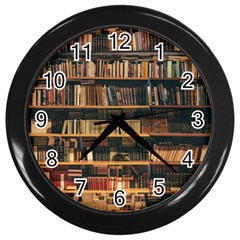 Books On Bookshelf Assorted Color Book Lot In Bookcase Library Wall Clock (black) by Ravend