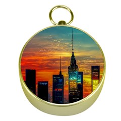 New York City Skyline Usa Gold Compasses by Ndabl3x