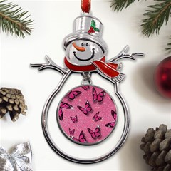 Pink Glitter Butterfly Metal Snowman Ornament by Ndabl3x