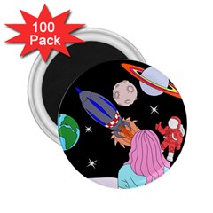 Girl Bed Space Planet Spaceship 2 25  Magnets (100 Pack)  by Bedest