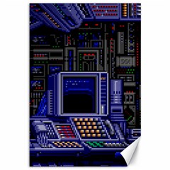 Blue Computer Monitor With Chair Game Digital Art Canvas 12  X 18  by Bedest