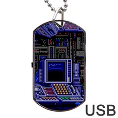 Blue Computer Monitor With Chair Game Digital Art Dog Tag Usb Flash (one Side) by Bedest