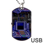 Blue Computer Monitor With Chair Game Digital Art Dog Tag USB Flash (One Side) Front