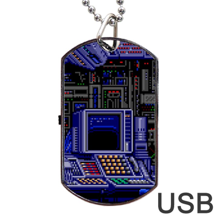 Blue Computer Monitor With Chair Game Digital Art Dog Tag USB Flash (One Side)