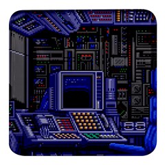 Blue Computer Monitor With Chair Game Digital Art Square Glass Fridge Magnet (4 Pack) by Bedest