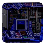 Blue Computer Monitor With Chair Game Digital Art Square Glass Fridge Magnet (4 pack) Front