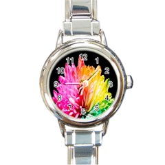 Abstract, Amoled, Back, Flower, Green Love, Orange, Pink, Round Italian Charm Watch by nateshop