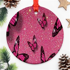 Butterfly, Girl, Pink, Wallpaper Round Ornament (two Sides) by nateshop