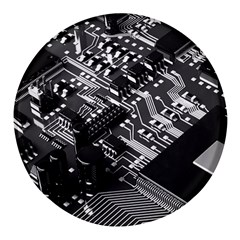 Black And Gray Circuit Board Computer Microchip Digital Art Round Glass Fridge Magnet (4 Pack) by Bedest