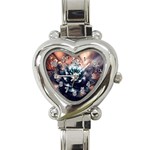 Blue And Brown Flower 3d Abstract Fractal Heart Italian Charm Watch Front