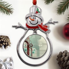 Green Red And White Line Digital Abstract Art Metal Snowman Ornament by Bedest