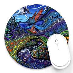 Multicolored Abstract Painting Artwork Psychedelic Colorful Round Mousepad by Bedest