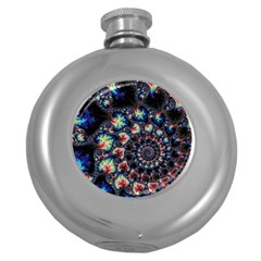 Psychedelic Colorful Abstract Trippy Fractal Round Hip Flask (5 Oz) by Bedest