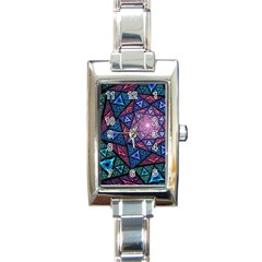 Purple Psychedelic Art Pattern Mosaic Design Fractal Art Rectangle Italian Charm Watch by Bedest