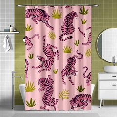 Pink Tigers And Tropical Leaves Patern Shower Curtain 48  X 72  (small)  by Sarkoni