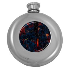 Architecture City Pixel Art Round Hip Flask (5 Oz) by Sarkoni