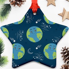 Seamless Pattern Cartoon Earth Planet Star Ornament (two Sides) by Grandong