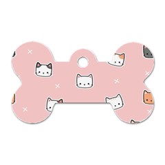 Cute Cat Cartoon Doodle Seamless Pink Pattern Dog Tag Bone (two Sides) by Grandong