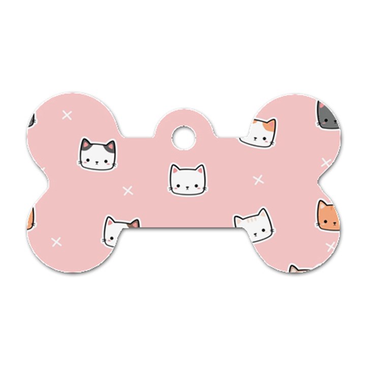 Cute Cat Cartoon Doodle Seamless Pink Pattern Dog Tag Bone (Two Sides)