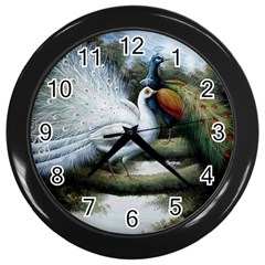 Canvas Oil Painting Two Peacock Wall Clock (black) by Grandong