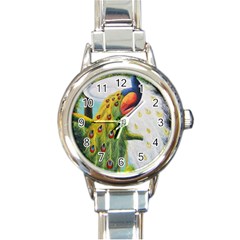 Peacock Art Round Italian Charm Watch by Grandong